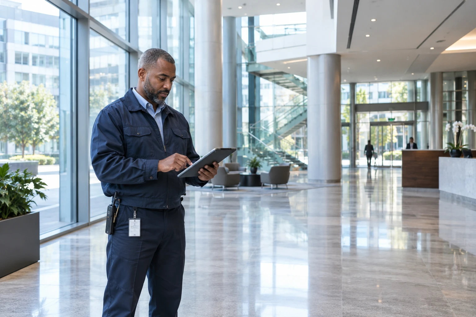 Facilities professional inspecting a commercial building